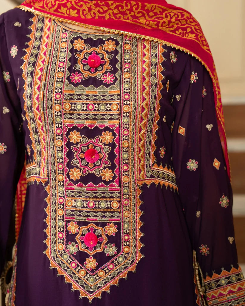 Grace S1346 - Embroidered 3pc Lawn Dress With Printed Lawn Dupatta.