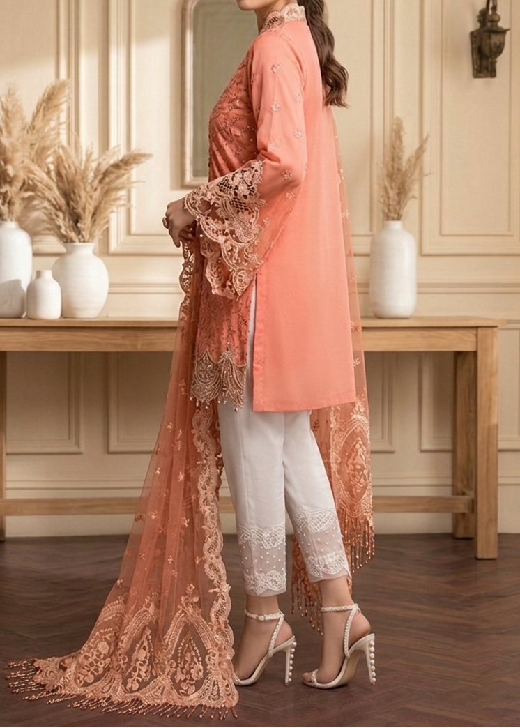 Grace S1246-Embroidered 3pc CHIKANKARI Lawn Dress With Embroidered Organza Dupatta.