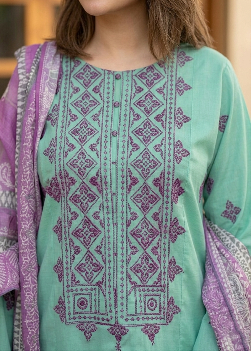 Grace S1326-Embroidered 3pc Lawn Dress With Printed Lawn Dupatta.