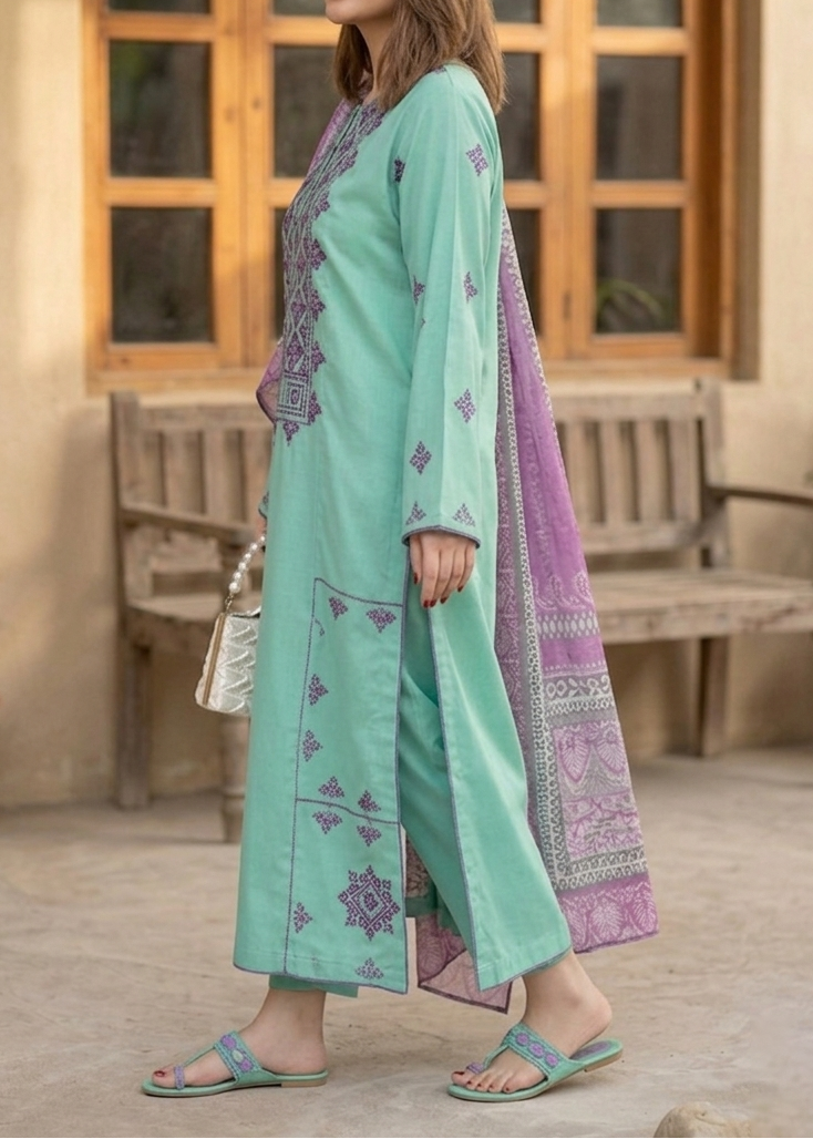 Grace S1326-Embroidered 3pc Lawn Dress With Printed Lawn Dupatta.