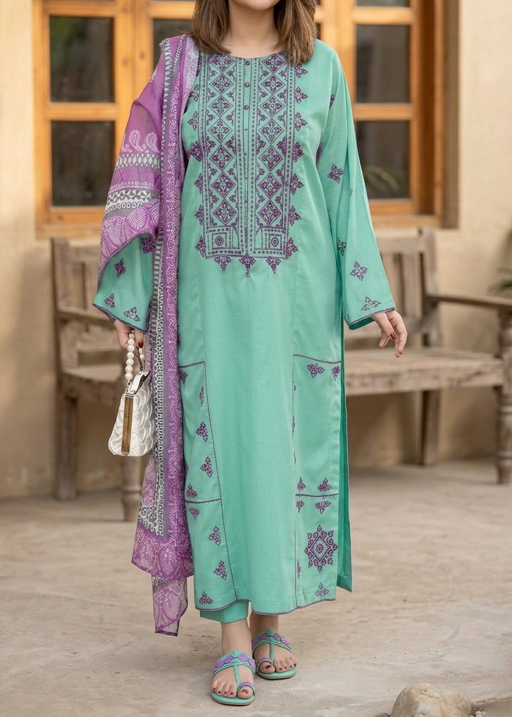 Grace S1326-Embroidered 3pc Lawn Dress With Printed Lawn Dupatta.