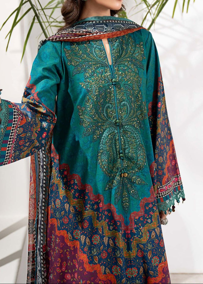 Grace S1366 - Printed & Embroidered 3pc Lawn Dress With Embroidered Chiffon Dupatta.