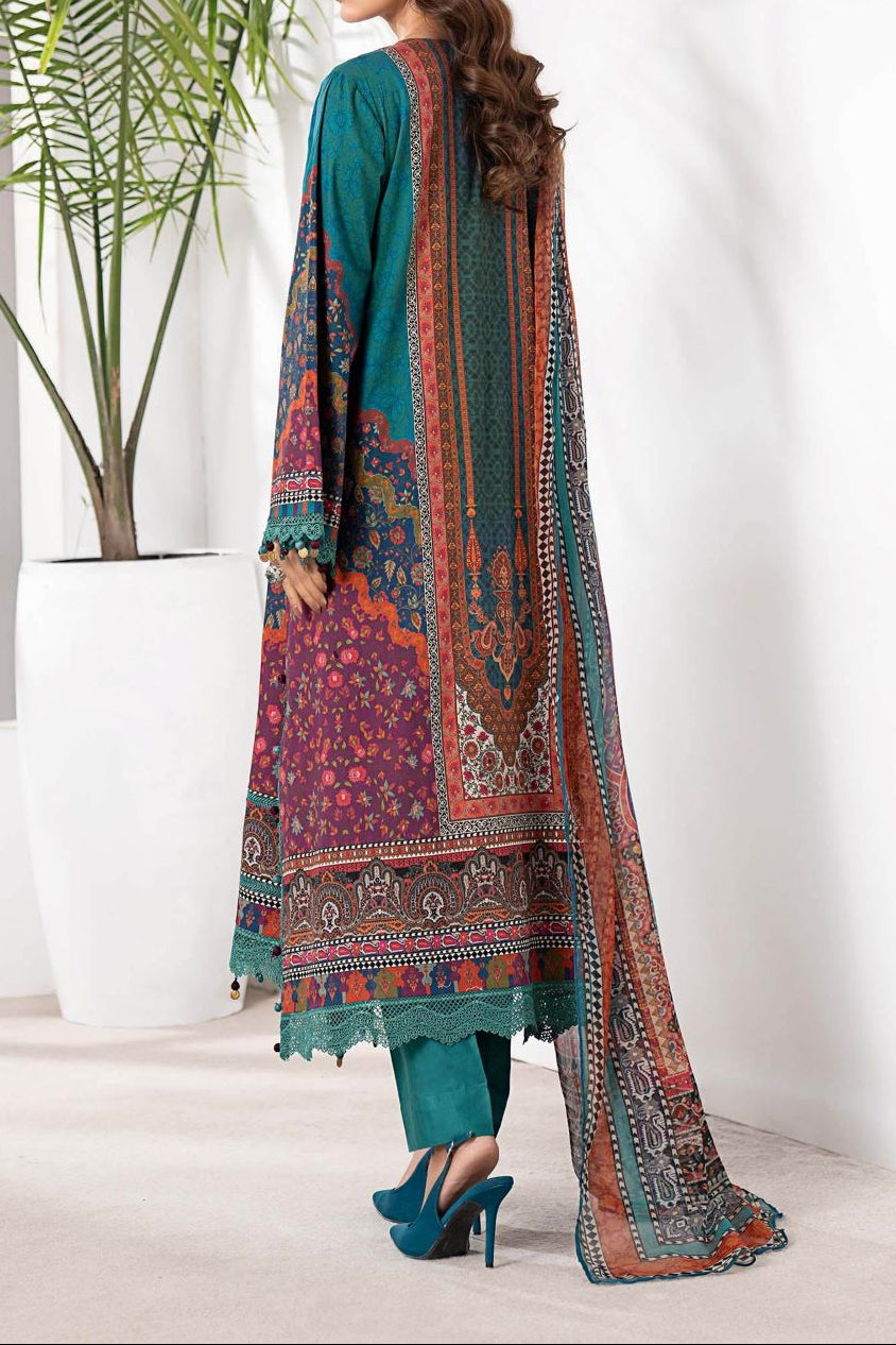 Grace S1366 - Printed & Embroidered 3pc Lawn Dress With Embroidered Chiffon Dupatta.