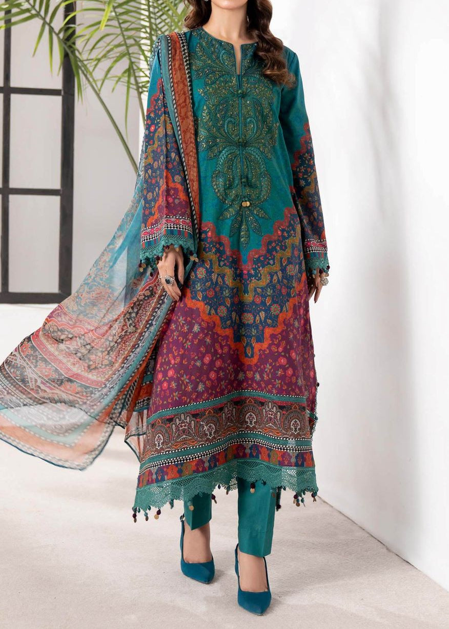 Grace S1366 - Printed & Embroidered 3pc Lawn Dress With Embroidered Chiffon Dupatta.