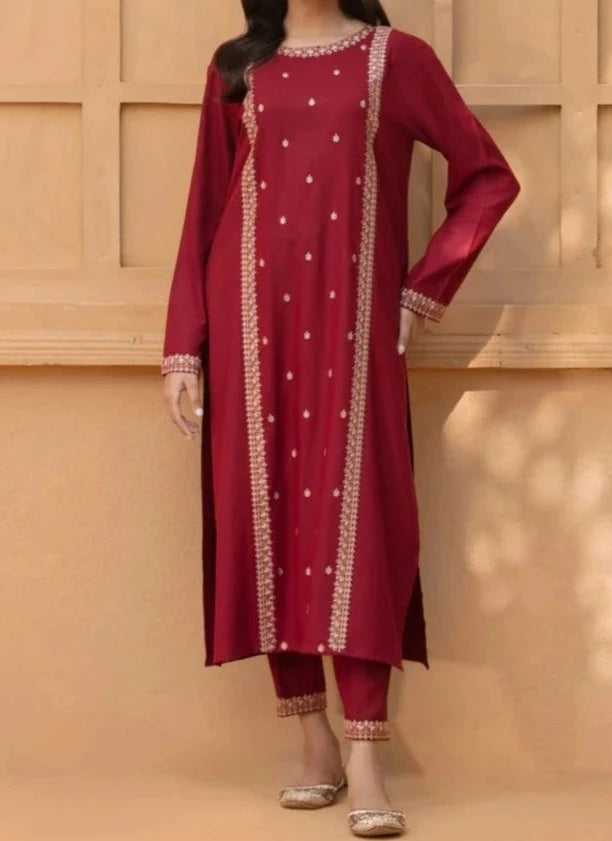 Grace W310- Embroidered 2pc Linen dress