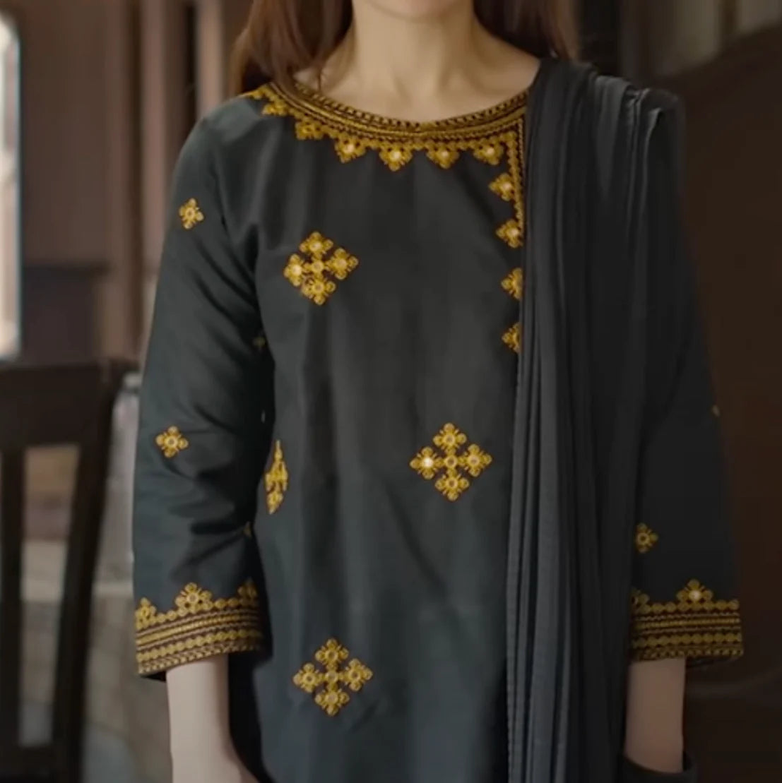 Grace W487-Embroidered 2pc khaddar dress.