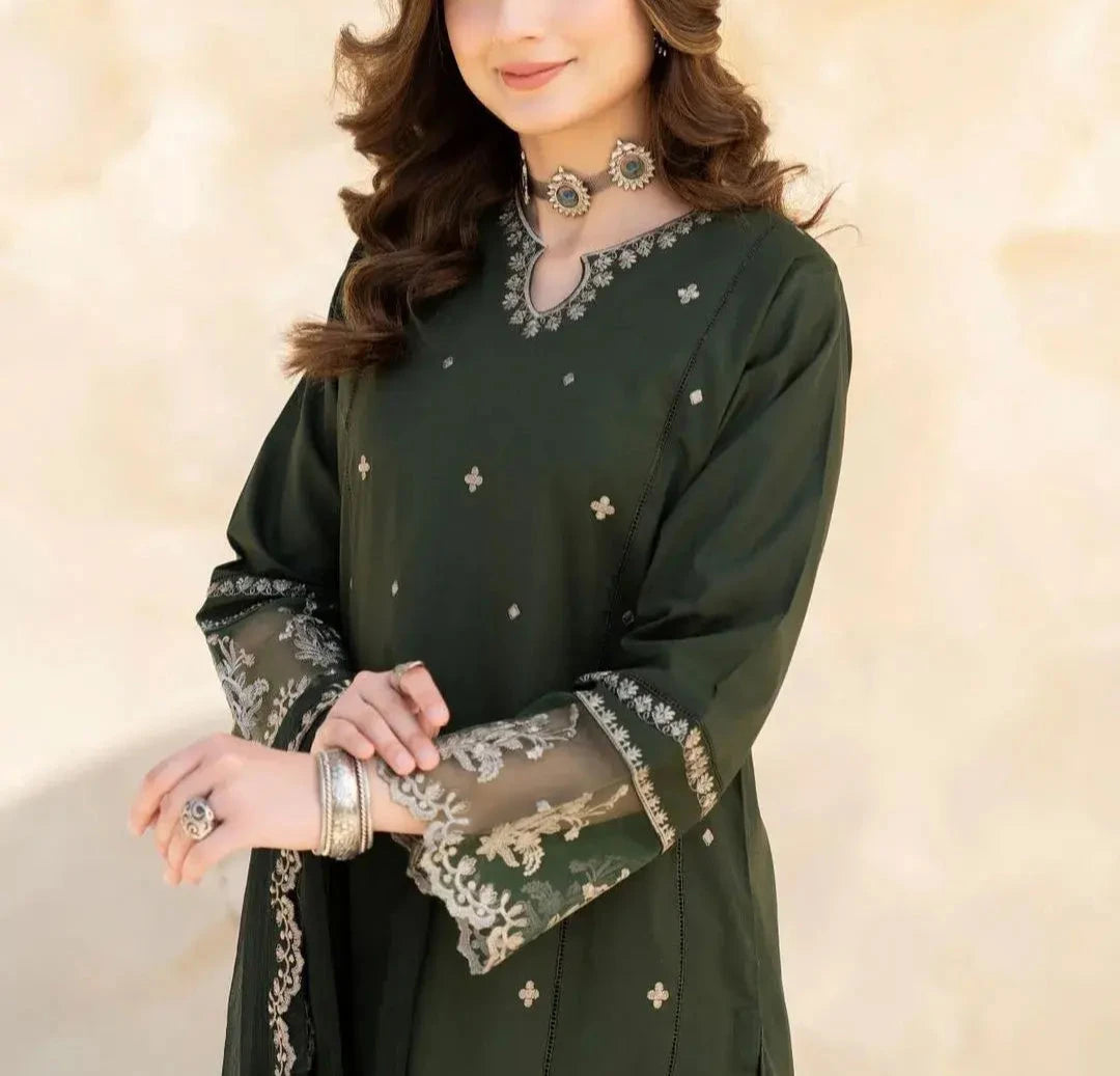 Grace W488-Embroidered 3pc marina dress with Embroidered Chiffon Dupatta.