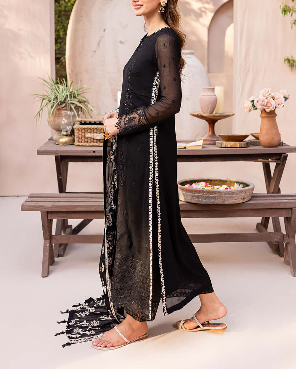 Grace S1219-Embroidered 3pc Sequence Chiffon dress with Embroidered Chiffon Dupatta.