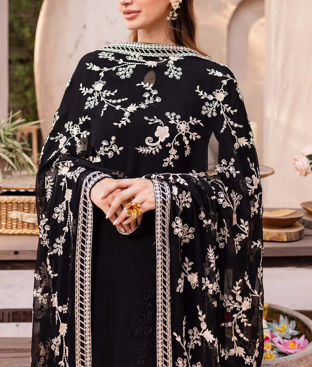 Grace Z115- Stitched Embroidered 3pc Sequence Chiffon dress with Embroidered Chiffon Dupatta.