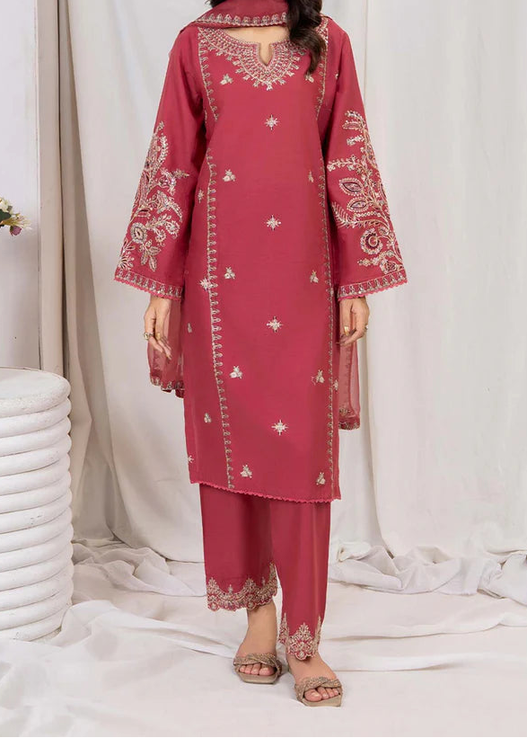 Grace W748-Embroidered 3pc Marina Dress With Embroidered Organza Dupatta.