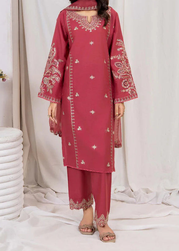 Grace Z-(W748) - Stitched Embroidered 3pc Marina Dress With Embroidered Organza Dupatta.
