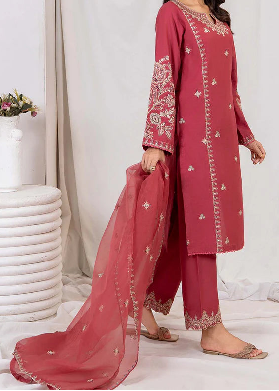 Grace Z-(W748) - Stitched Embroidered 3pc Marina Dress With Embroidered Organza Dupatta.