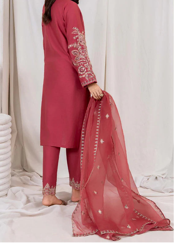 Grace Z-(W748) - Stitched Embroidered 3pc Marina Dress With Embroidered Organza Dupatta.