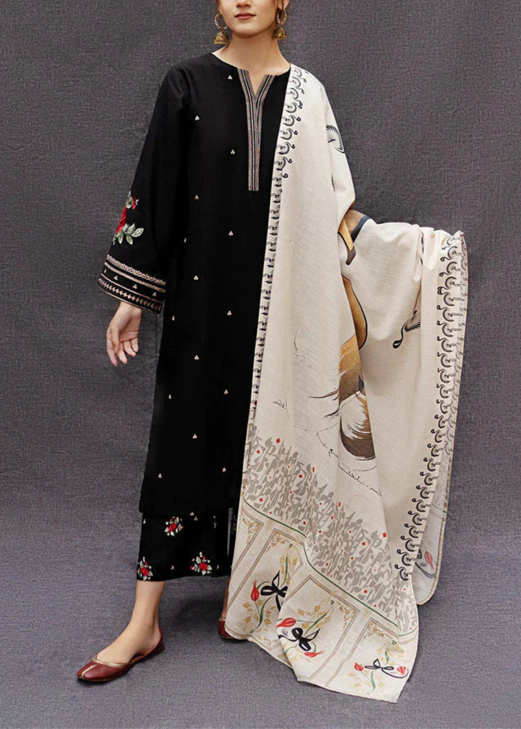 Grace W569-Embroidered 3pc marina dress with Printed shawl.