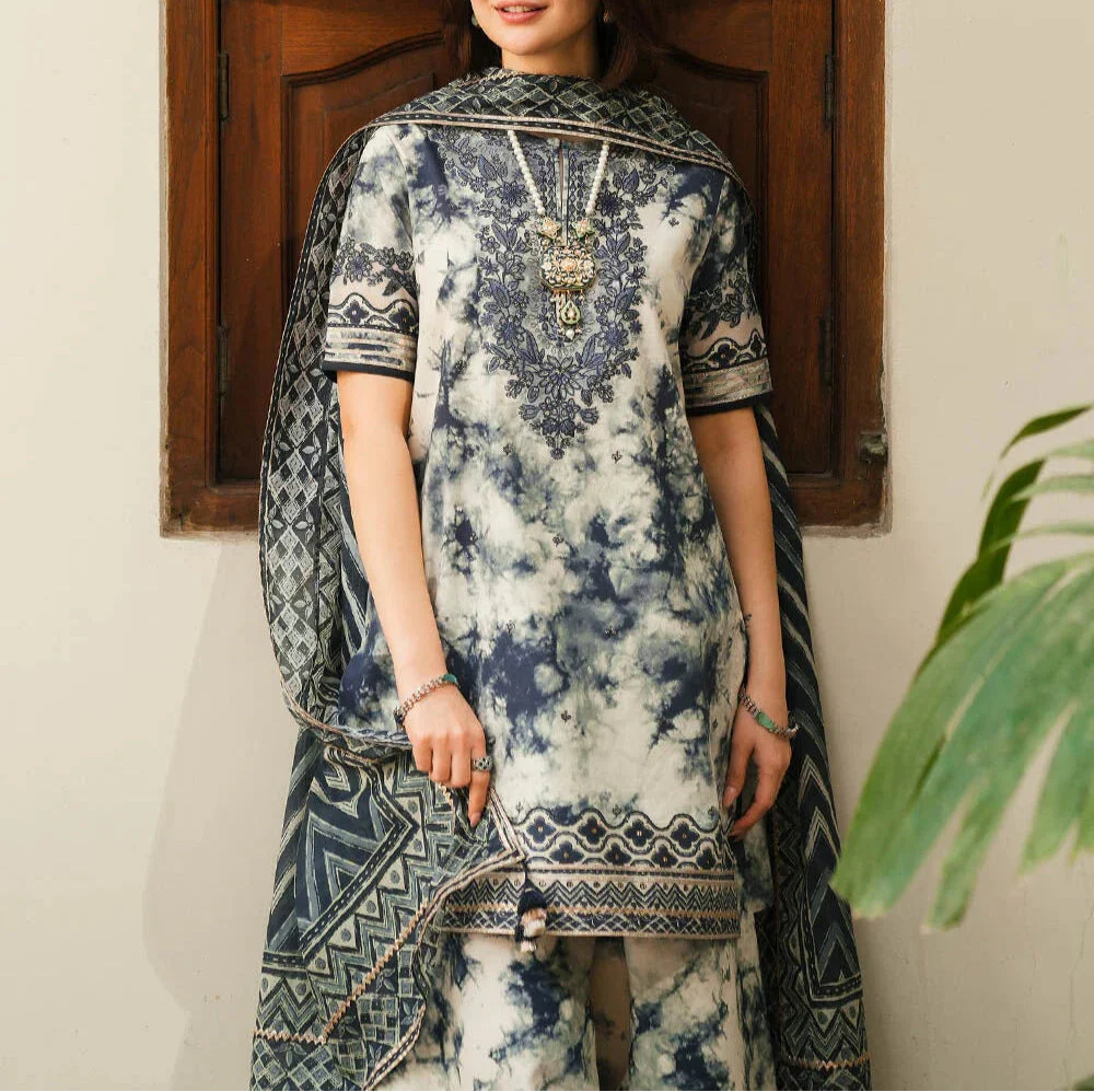 Grace Z113- Stitched Embroidered 3pc Lawn Dress with Digital Printed Chiffon Dupatta.
