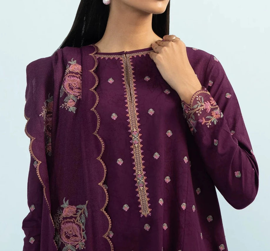 Grace W414-Embroidered 3pc karandi dress With Embroidered Karandi Shawl.