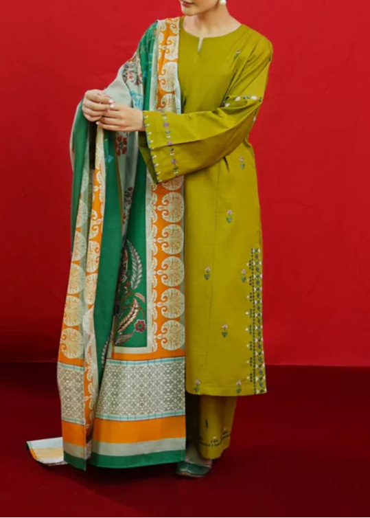 Grace S1073-Embroidered 3pc Lawn dress with Printed Munar Dupatta.