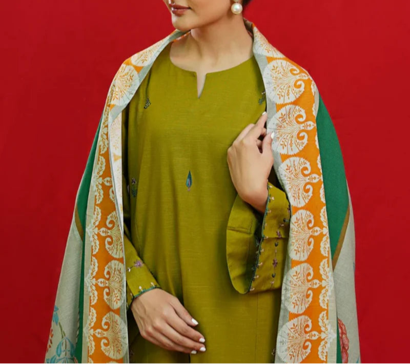 Grace S1073-Embroidered 3pc Lawn dress with Printed Munar Dupatta.