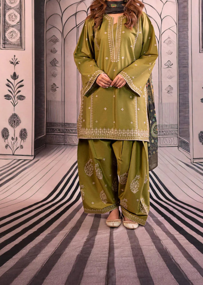 Grace W715-Embroidered 3pc Marina Dress With Printed Shawl