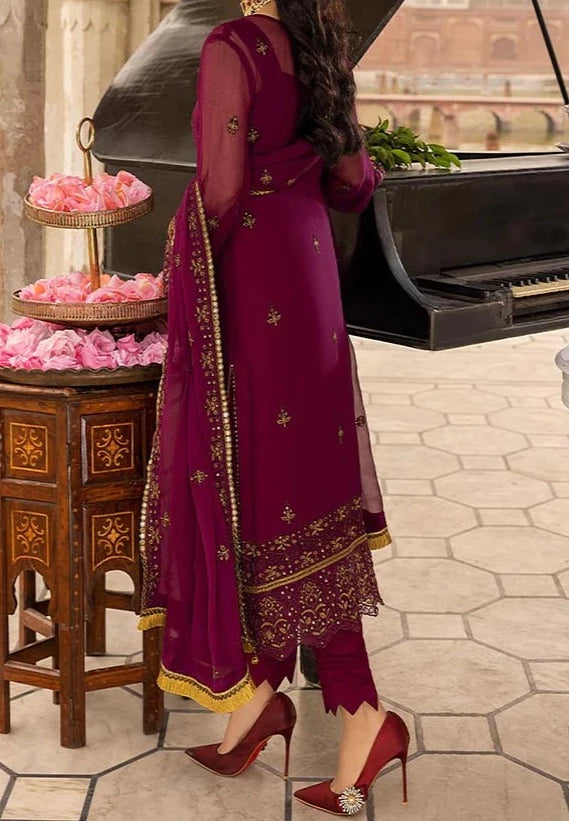 Mulberry Grape- embroidered chiffon unstitched 3Pc Suit