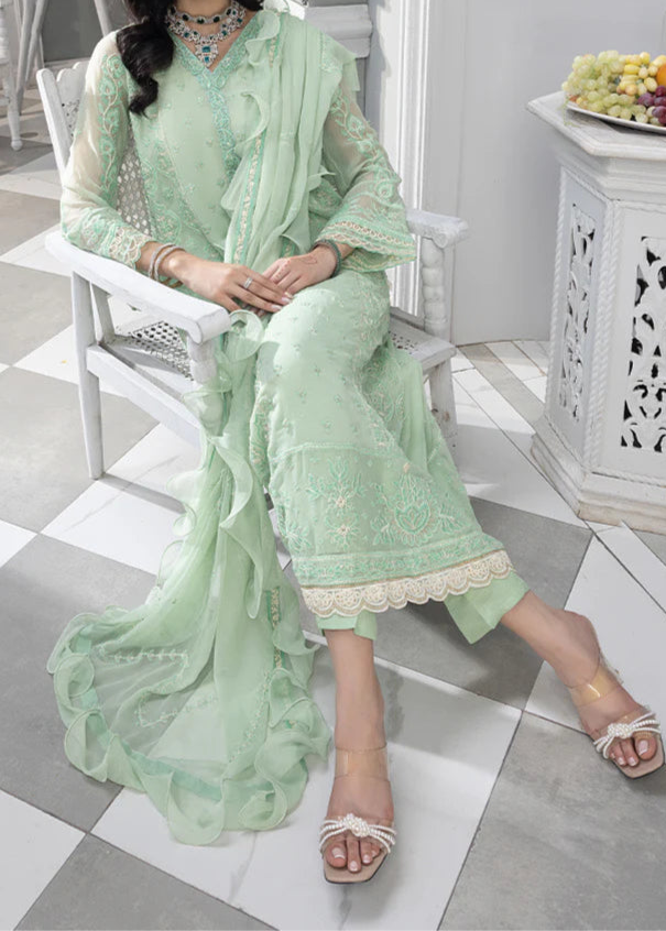 Mint Green– Embroidered Chiffon Unstitched 3Pc Suit.