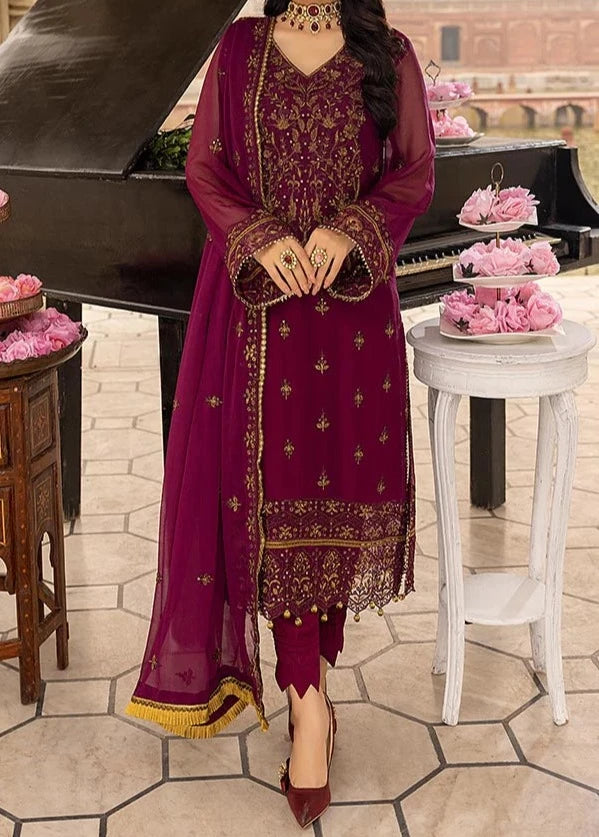 Mulberry Grape- embroidered chiffon unstitched 3Pc Suit