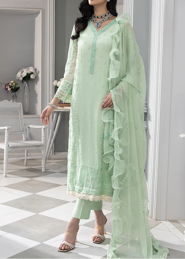 Mint Green– Embroidered Chiffon Unstitched 3Pc Suit.