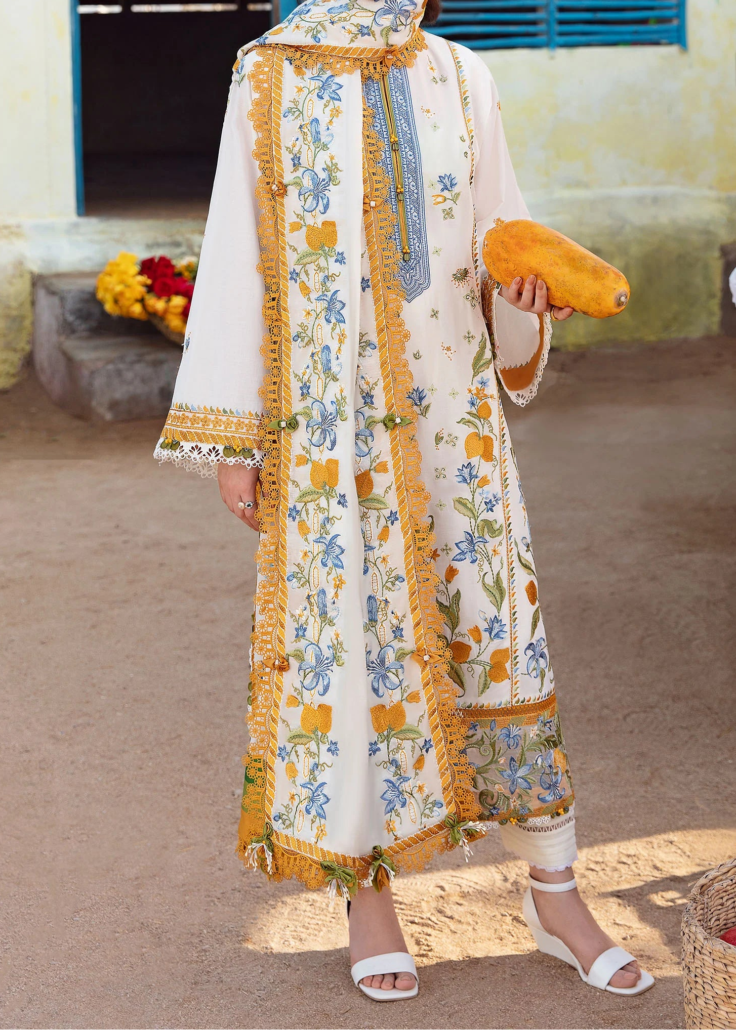 Grace S1408 - Embroidered 3pc Lawn Dress With Printed Lawn Dupatta.