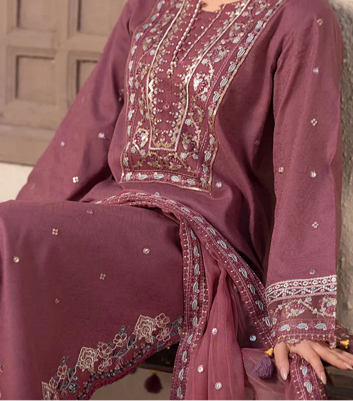 Grace Z-(W779) - Stitched Embroidered 3pc Marina Dress With Embroidered Chiffon Dupatta.