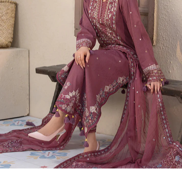 Grace W779-Embroidered 3pc Marina Dress With Embroidered Chiffon Dupatta.