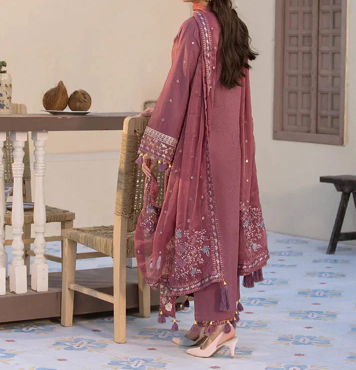 Grace Z-(W779) - Stitched Embroidered 3pc Marina Dress With Embroidered Chiffon Dupatta.
