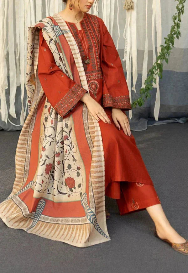 Grace Z(S1169)- Stitched Embroidered 3pc Lawn dress with Printed Munar Dupatta.