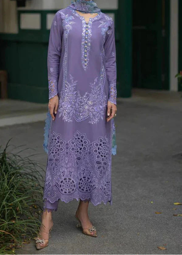 Grace W823-Embroidered 3pc CHIKANKARI Marina Dress With Printed Shawl.