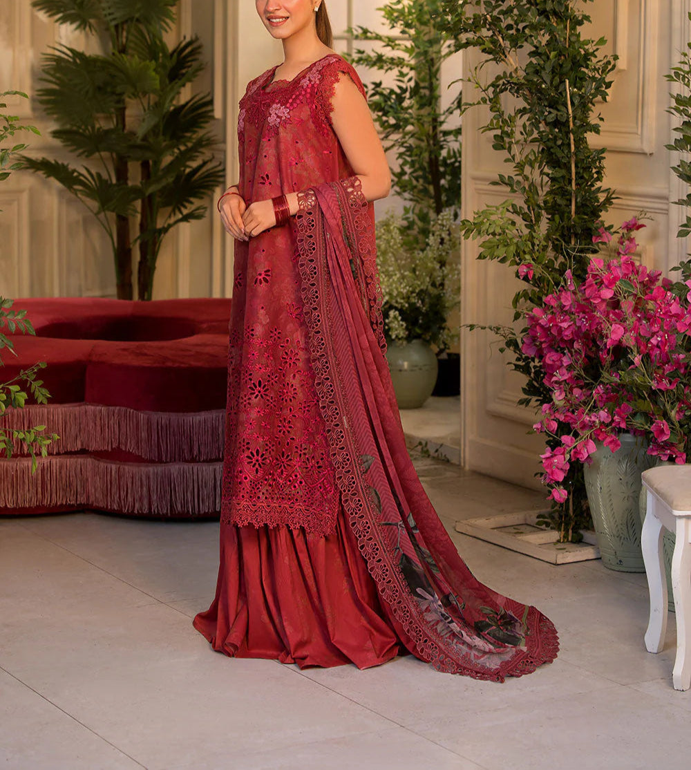 Grace S1112-Embroidered 3pc CHIKANKARI Lawn dress with Embroidered Munar Dupatta.