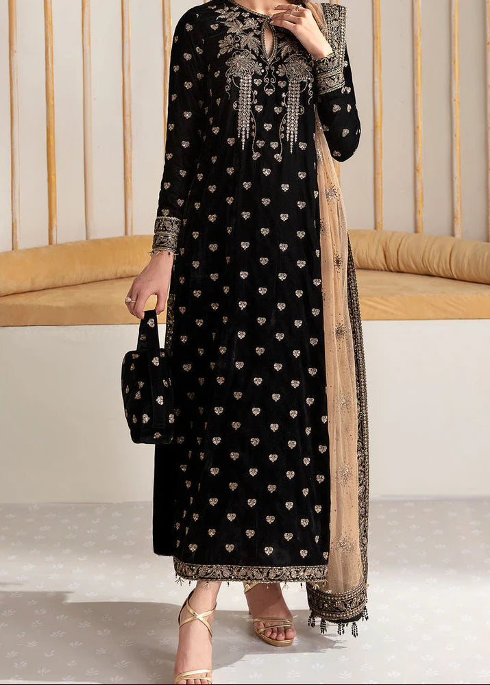 Grace Z-(W912) - Stitched Embroidered 3pc Velvet Dress Dress With Embroidered Organza Dupatta.