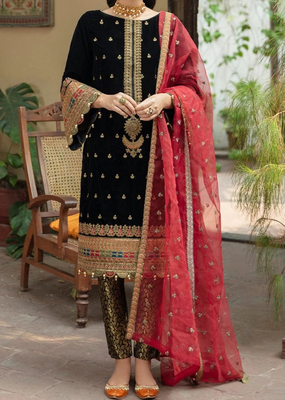 Grace W667- Embroidered 2pc Velvet Shirt with Embroidered organza dupatta.