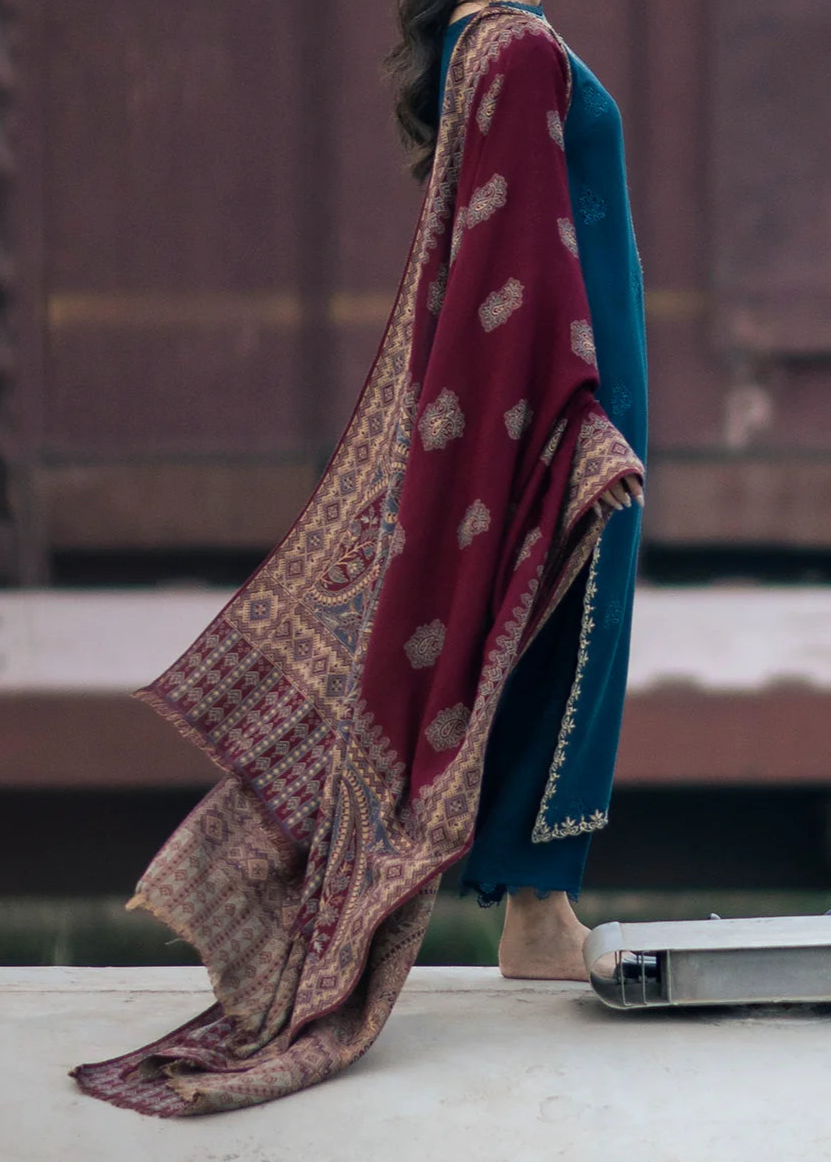 Grace W716-Embroidered CHIKANKARI 3pc Marina Dress With Printed Shawl