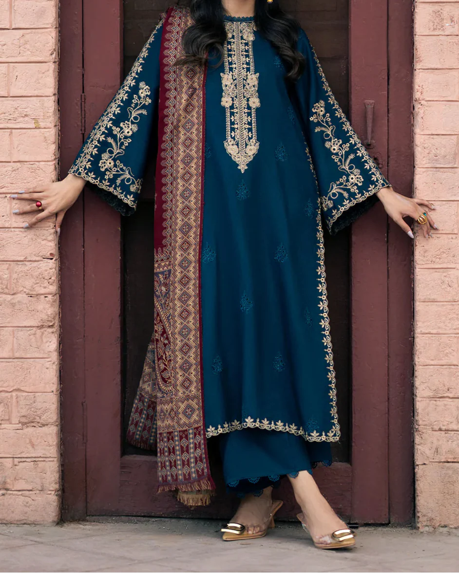 Grace Z-(W716) - Stitched Embroidered CHIKANKARI 3pc Marina Dress With Printed Shawl