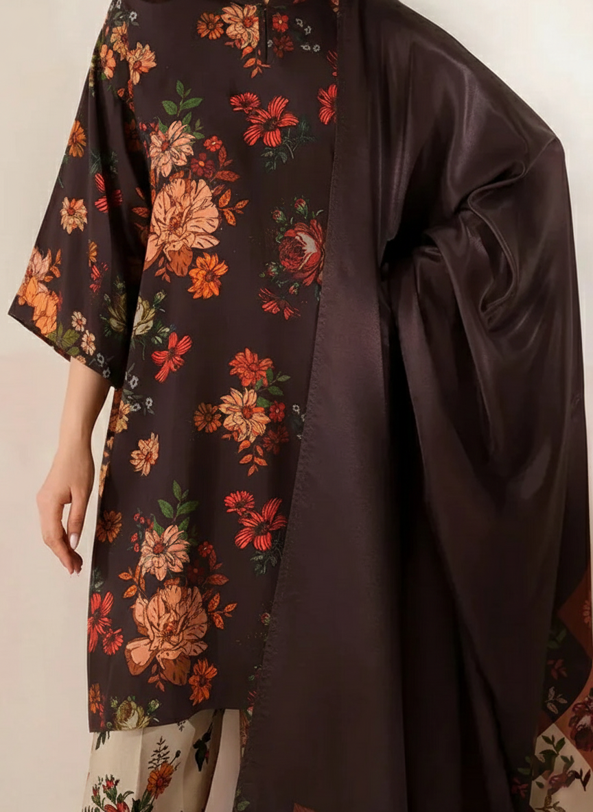 Grace W782 - Digital Printed 3pc Karandi Dress With Digital Printed Karandi Shawl.