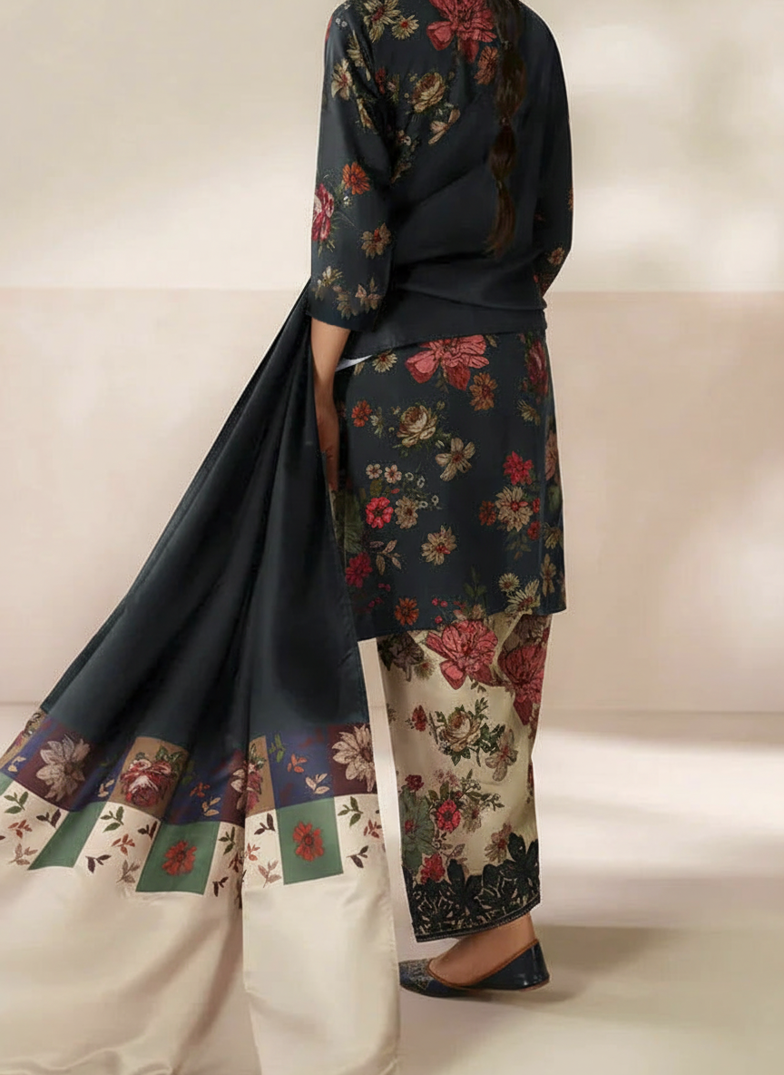 Grace W783 - Digital Printed 3pc Karandi Dress With Digital Printed Karandi Shawl.