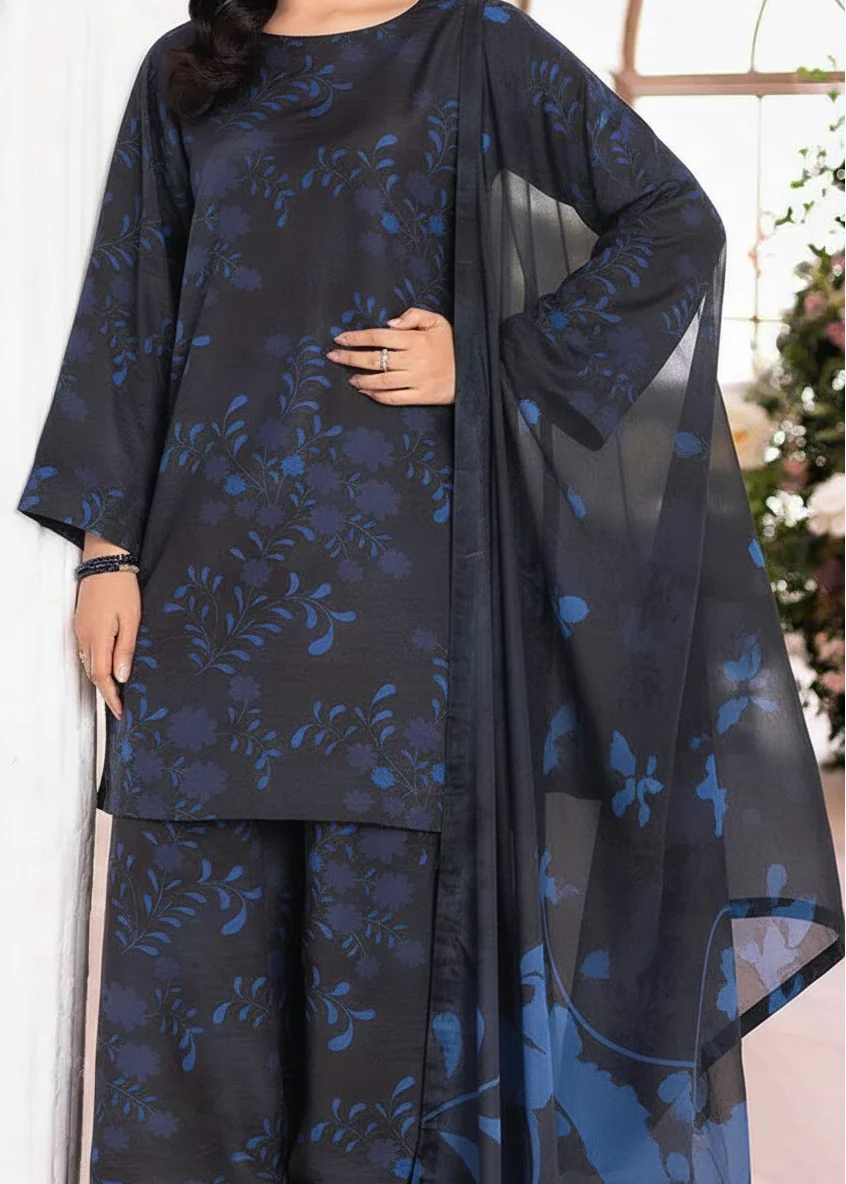 Grace Z-(W909) - Stitched Digital Printed 3pc Karandi Dress With Digital Printed Karandi Shawl.