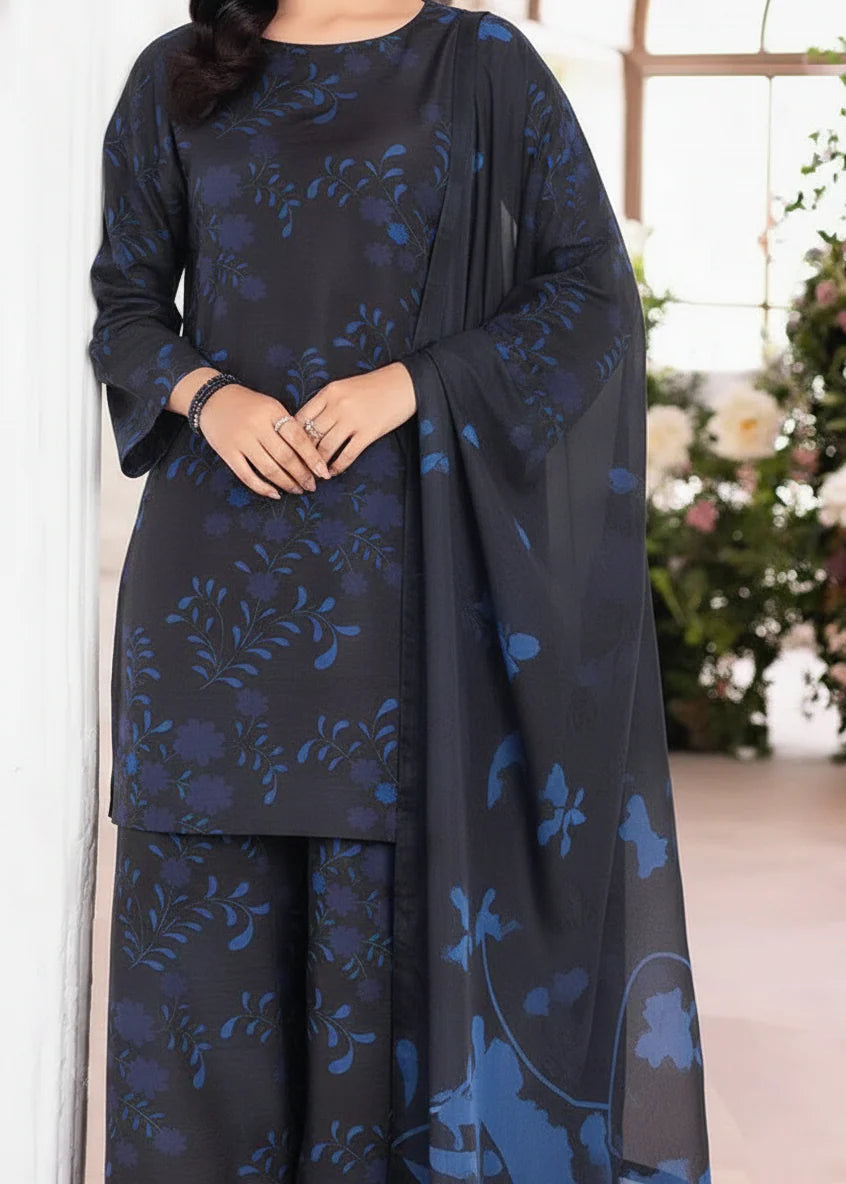 Grace Z-(W909) - Stitched Digital Printed 3pc Karandi Dress With Digital Printed Karandi Shawl.