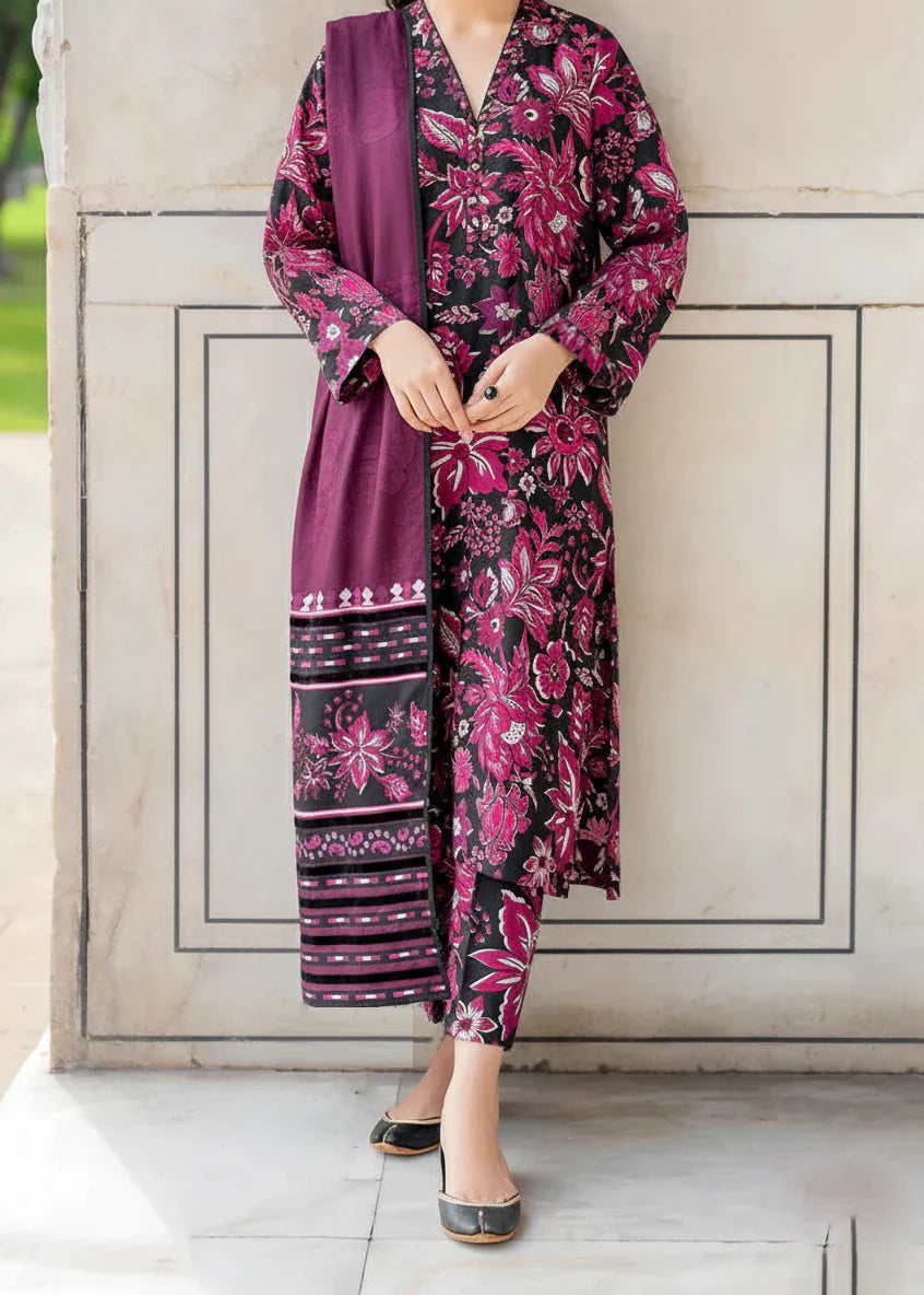 Grace Z-(W910 ) - Stitched Digital Printed 3pc Karandi Dress With Digital Printed Karandi Shawl.
