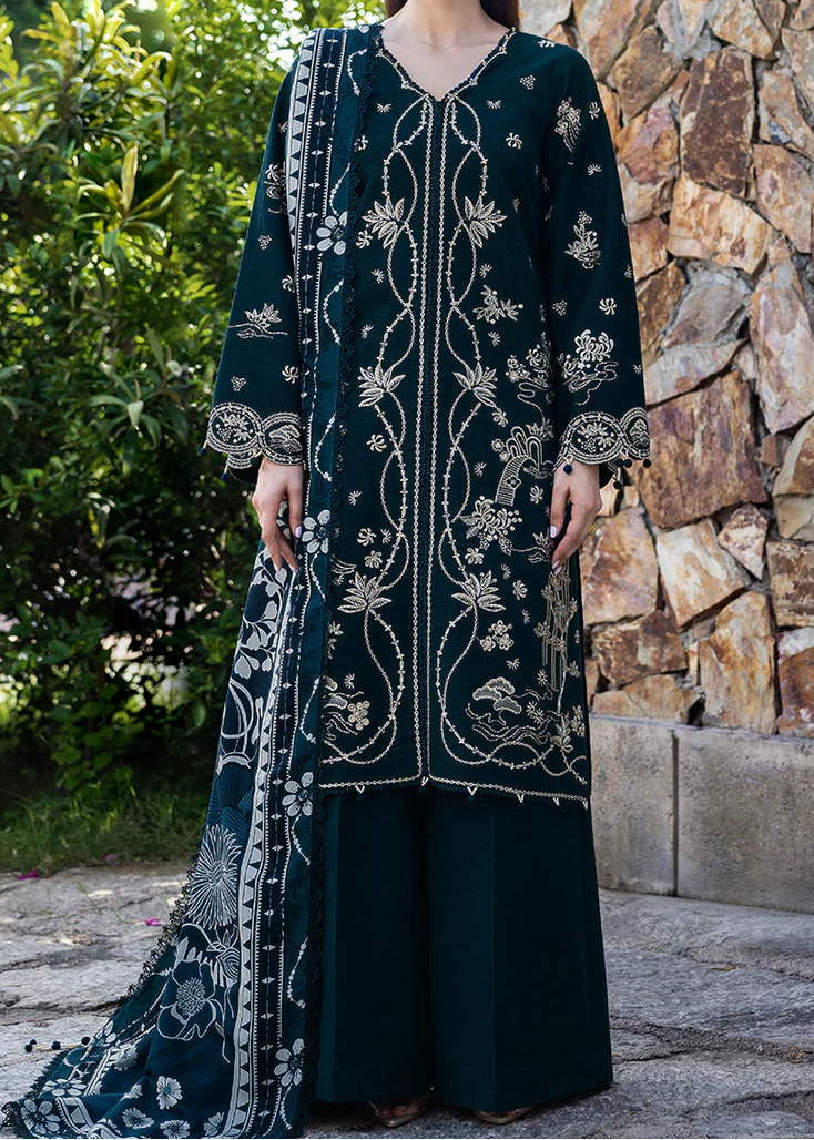 Grace W981-Embroidered 3pc Marina Dress With Printed Shawl.