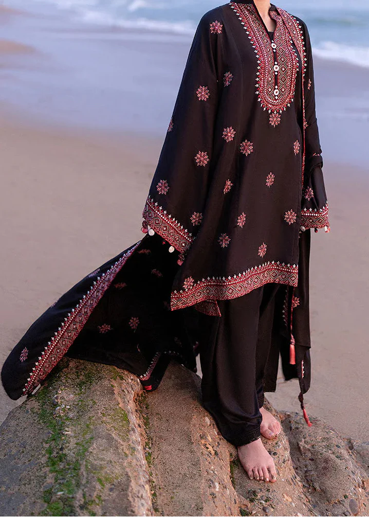 Grace Z-(W825) - Stitched Embroidered 3pc Marina Dress With Printed Shawl.