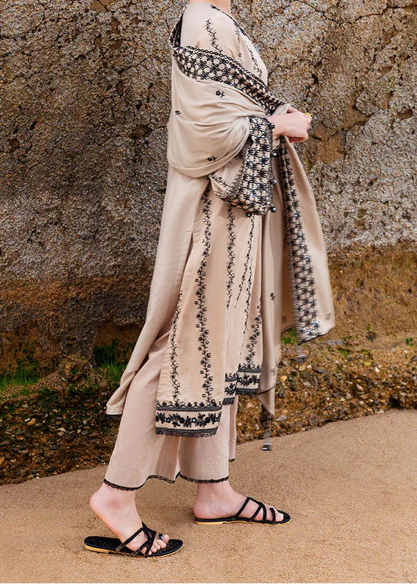 Grace Z-(W936) - Stitched Embroidered 3pc Marina Dress With Printed Shawl.