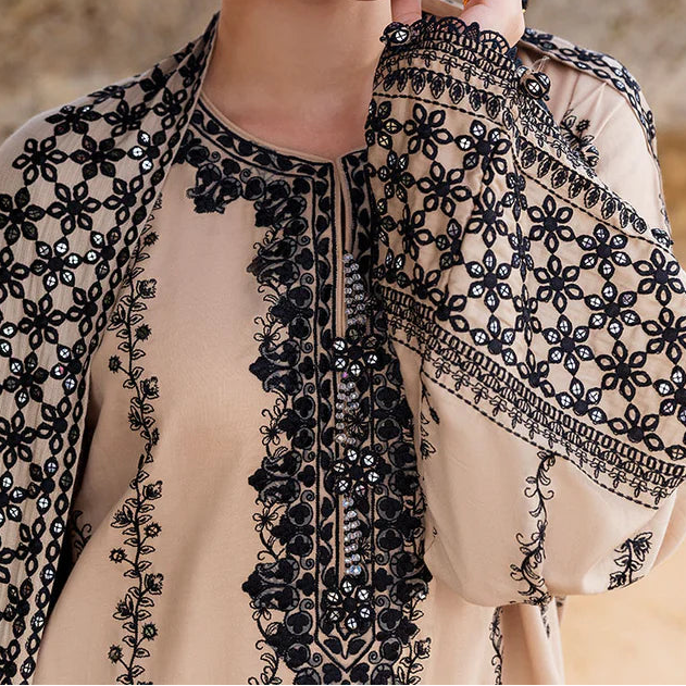 Grace W936-Embroidered 3pc Marina Dress With Printed Shawl.