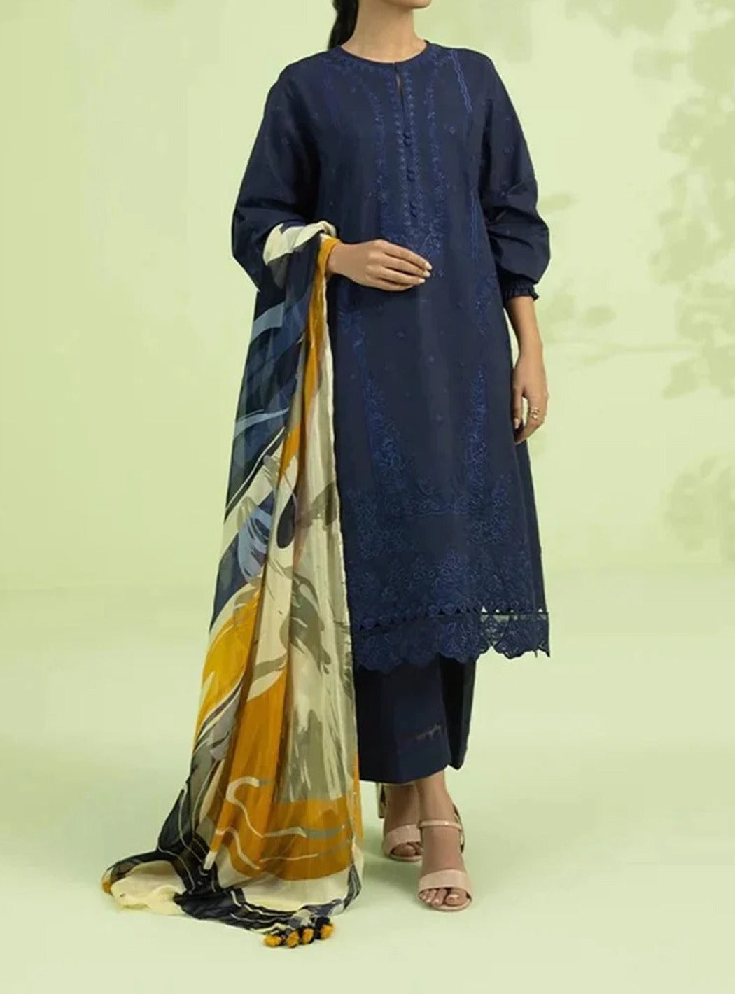 Grace S494-Embroidered 3pc lawn dress with printed silk dupatta.