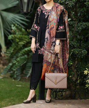 Grace W290-Embroidered 3pc khaddar dress With Printed shawl