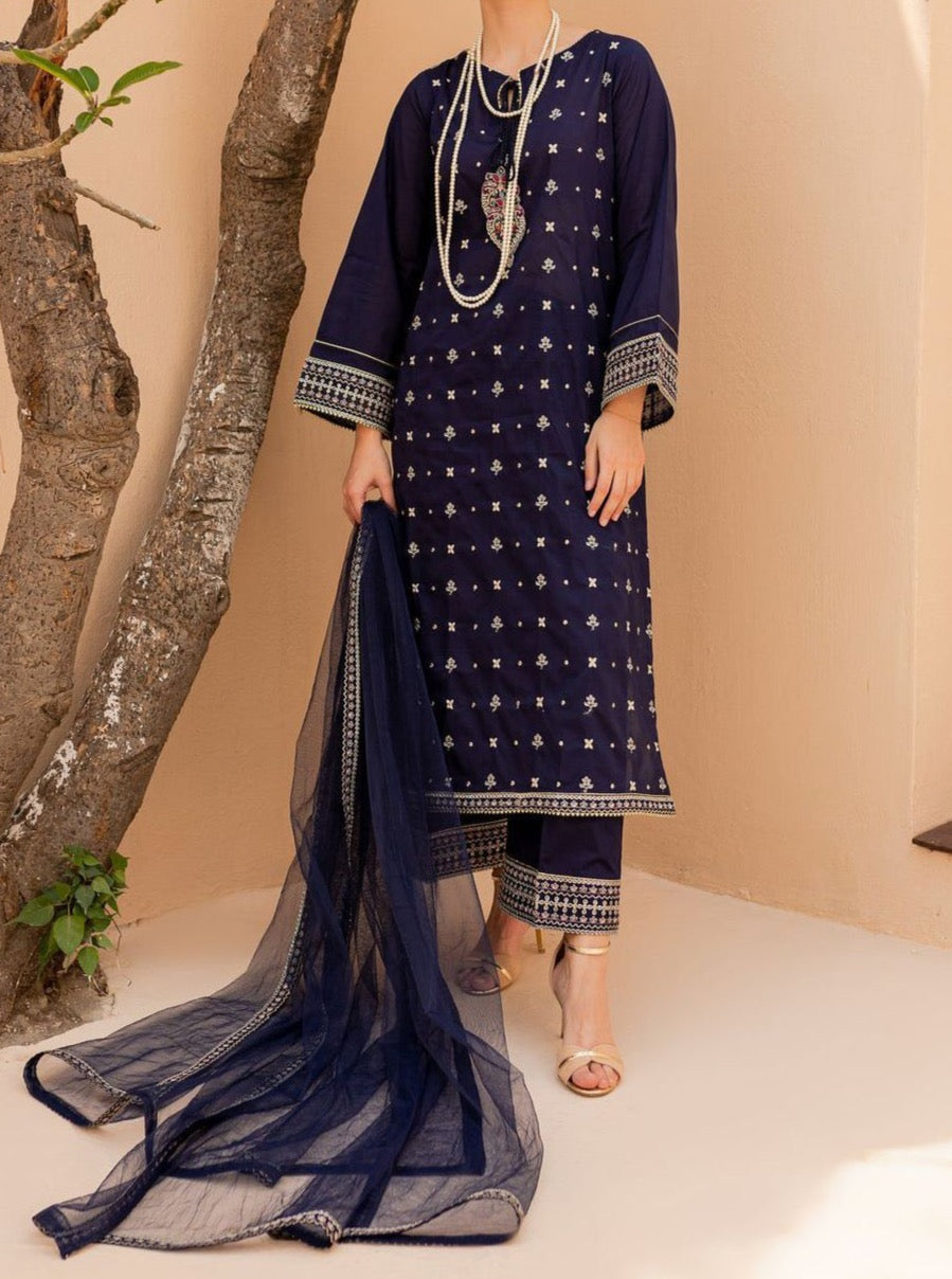 Grace S479-Embroidered 3pc lawn dress with embroidered organza dupatta.